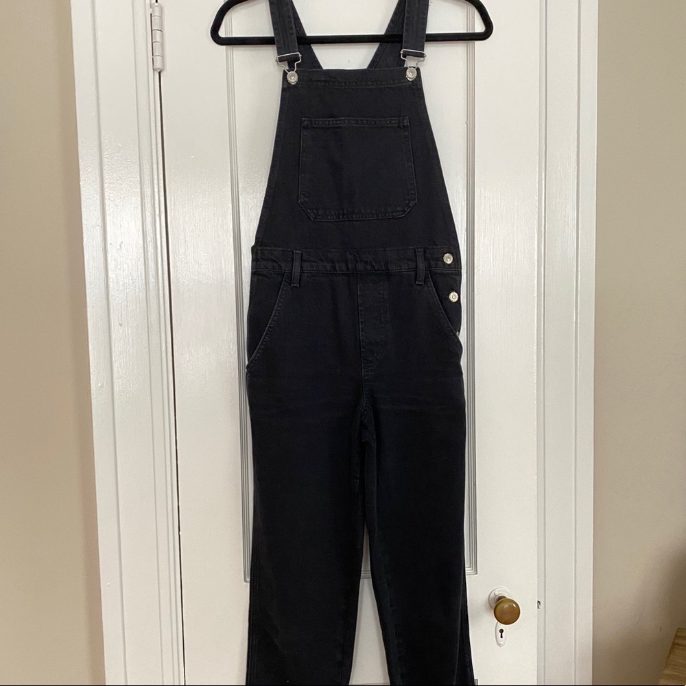 Topshop Black Straight-Leg Denim Overalls